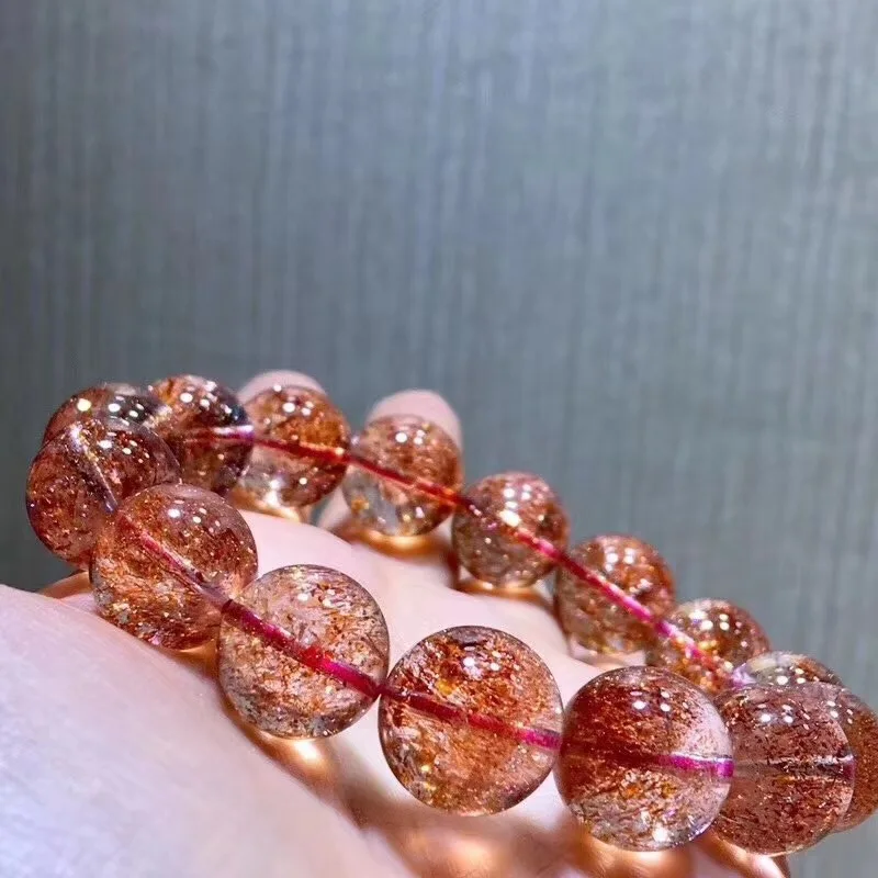 14 мм натуральный Lepidocrocite кварцевый браслет женский мужской красный супер 7 подарок круглый шарик подарок стрейч Счастливый Солнечный камень ювелирные изделия