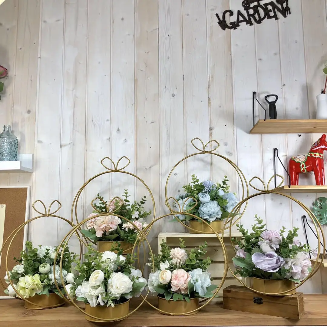 

Cilected Nordic Artificial Flower Hydrangea For Wedding Decoration Wrought Iron Flower Frame Arrange Metal Hoop Wreath Decor