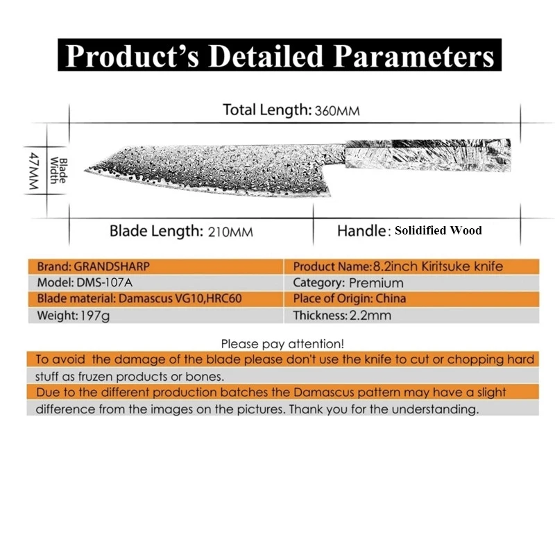 8,2 дюймов нож повара vg10 Дамасская сталь японские кухонные ножи Kiritsuke нож для нарезки мяса овощей с подарочной коробкой Grandsharp