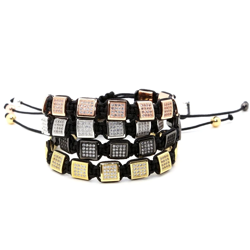 Прямая модные ювелирные изделия циркония браслеты, проложить настройки белый браслет из шариков кубического циркония для мужчин и женщин тканый браслет