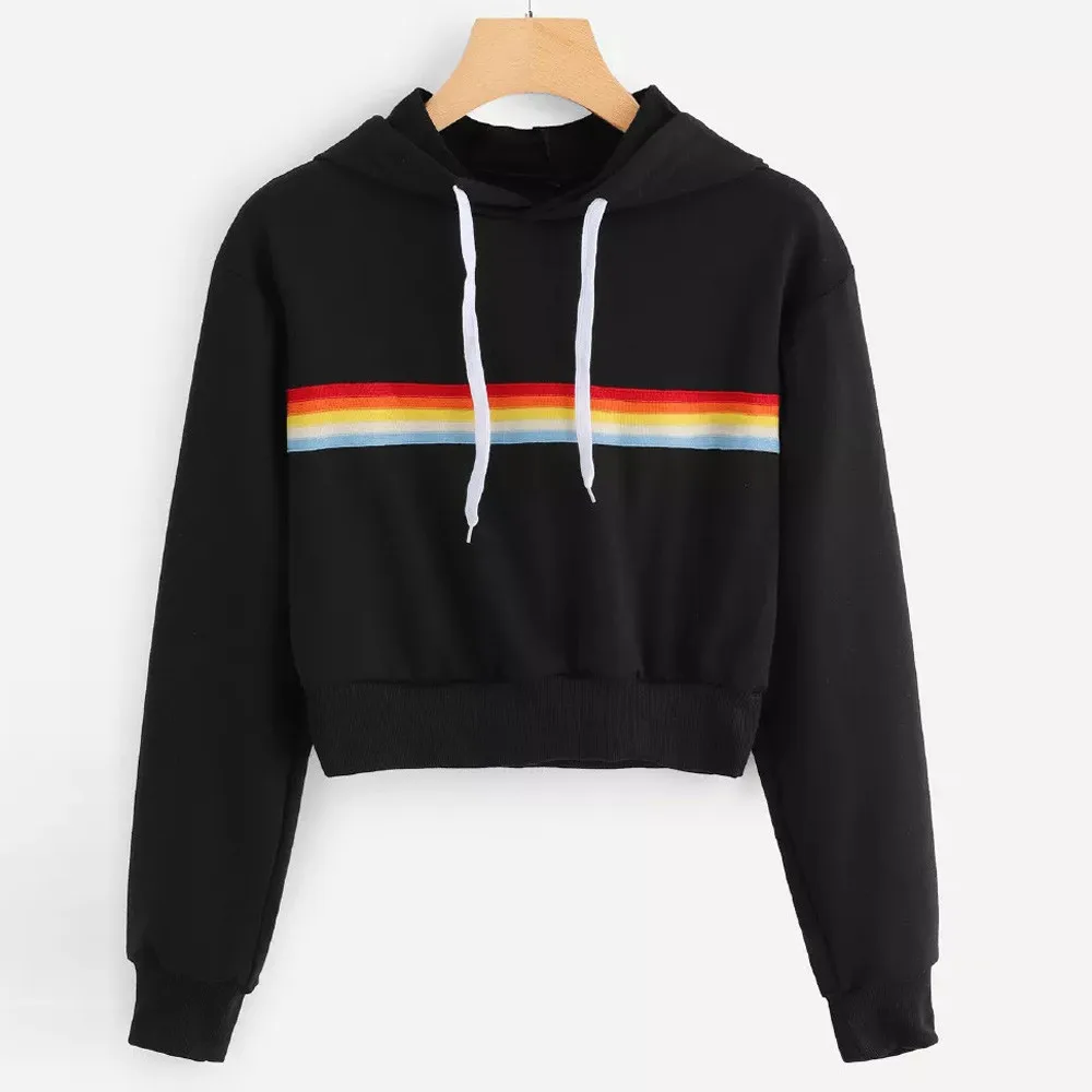 

Fashion Crop Top Hoodie Womens Sweatshirts Long Sleeve Rainbow Print hoodies Sweatshirt Casual Hooded Blouse Shirt Tops Clothes