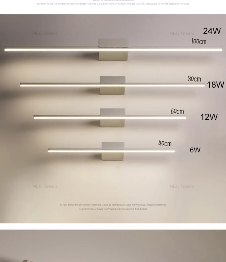 NEO Gleam черный/белый 0,4-1,2 м современные зеркальные лампы противотуманные светодиодный светильник для ванной комнаты туалетный столик/туалет/ванная зеркальная лампа