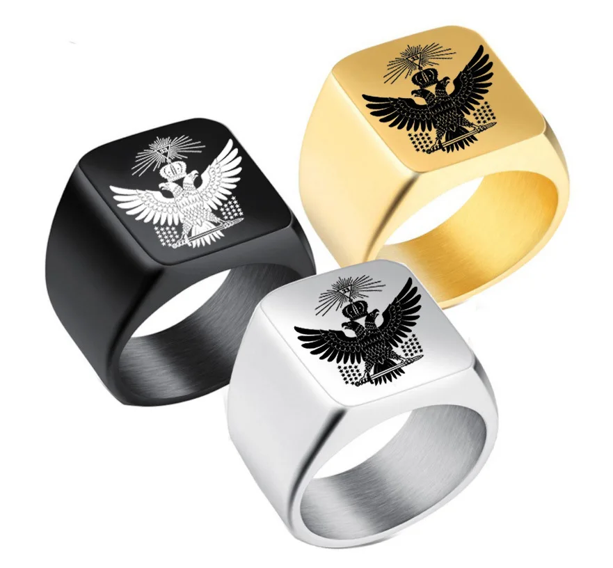 

2019 Simple Design Generous Masonic Eagle Ring High Quality Stainless Steel Animal Eagle Finger Rings Titanium Steel Men's Ring