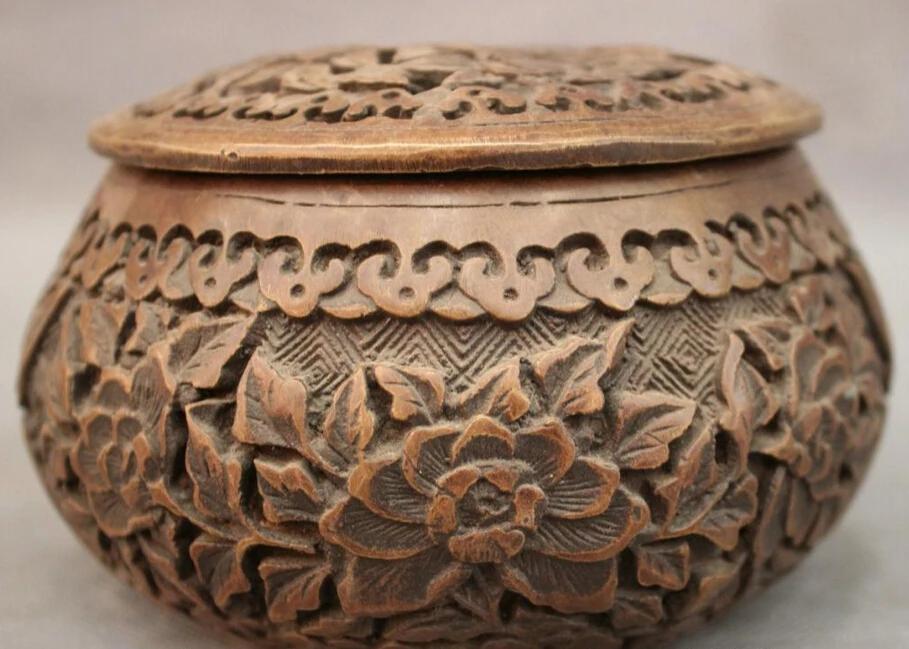 

song voge gem S3749 Folk Chinese Bronze Auspicious Flower Statue Bowl Box Incense Burner Censer