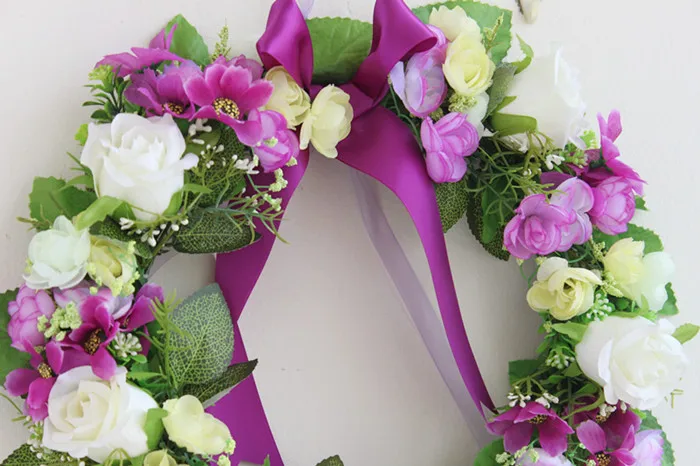 Пурпурная роза Искусственные цветы венок Гарланд двери свадебный цветок украшения домашнего декора свадебное украшение автомобиля цветок шелк