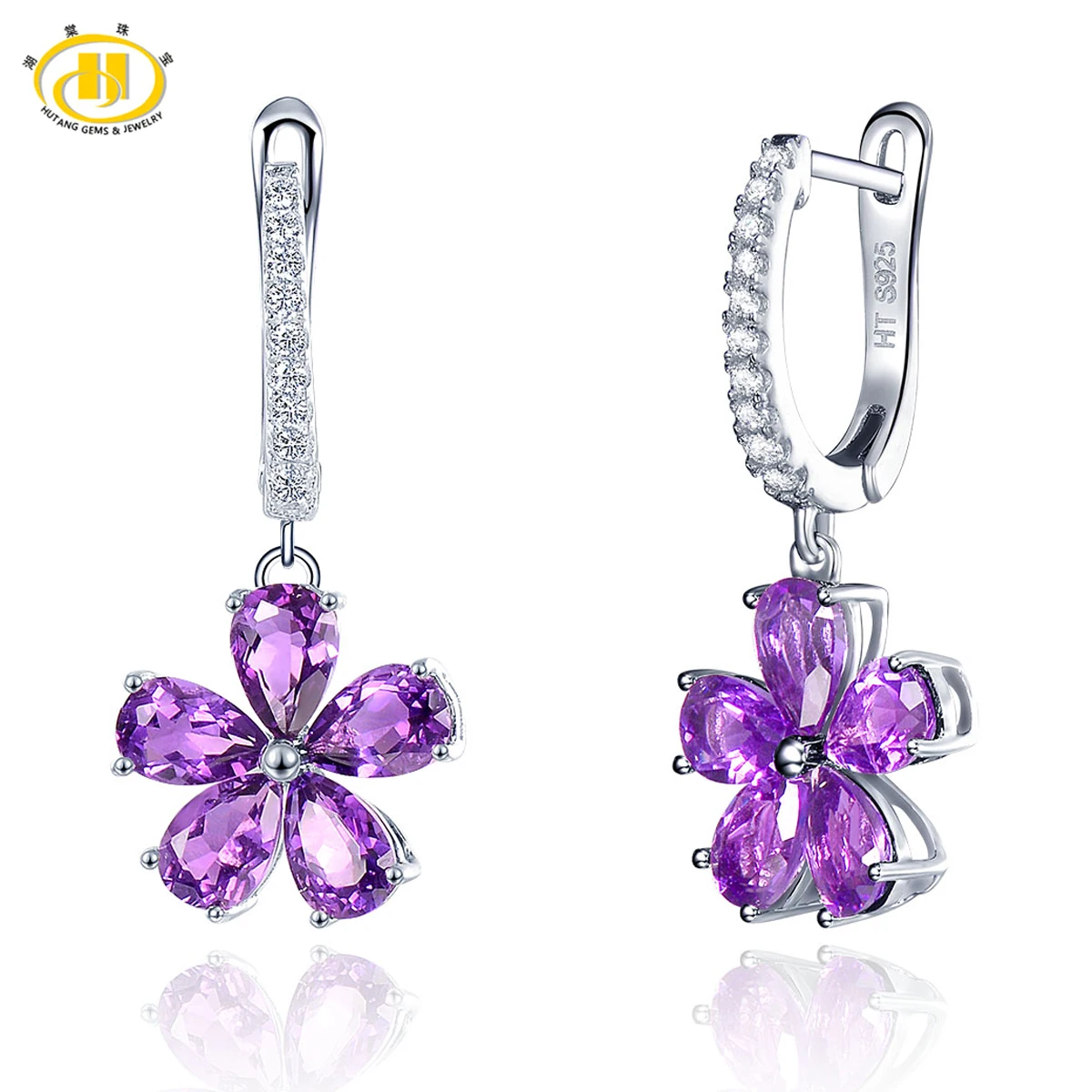 

Hutang Natural Purple Amethyst Flower Dangle Earrings Solid 925 Sterling Silver Gemstone Fine Jewelry Elegant Earrings Women