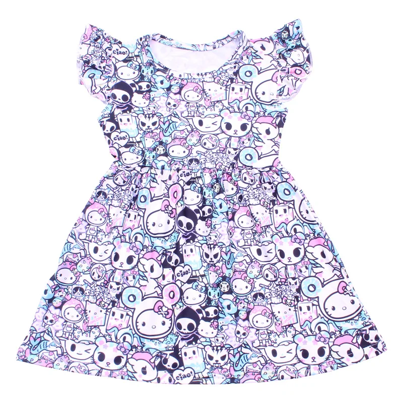 В стиле принцессы; детская одежда без рукавов; Очаровательная Женская обувь под платье для девочек для лета, украшенное оборками, дизайнерское платье с принтом «Hello Kitty»