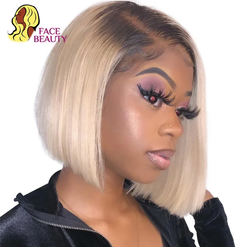 

13x6 Bob Lace Front Wigs 150% Density 1B 613 Blonde Ombre Human Hair Bob Wigs Brazilian Straight Short Hair Wigs for Black Women