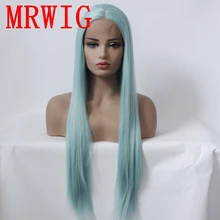 MRWIG свободная часть светильник синий/зеленый синтетический Glueless передний парик шнурка 18in& 26in естественный