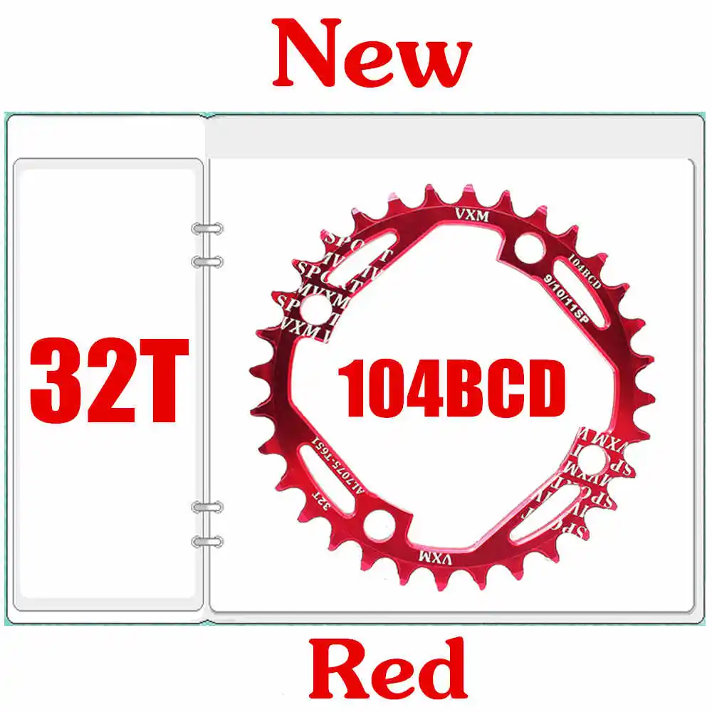 VXM Round Narrow Wide Chainring MTB bike Newest design Hollow ultralight 104BCD 32T 34T Chainwheel 7075-T6 Circle Crankset Plate - Цвет: 32T red 104bcd