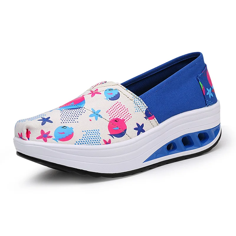 Plardin/кроссовки; женская обувь на плоской платформе; Женская Повседневная тканевая дышащая обувь на толстой мягкой подошве; женская обувь без застежки с аппликацией - Цвет: SmallFish Royal blue