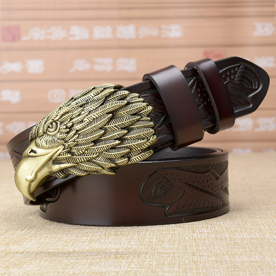 Dark Gold Buckle B LA SPEZIA мужской ремень из натуральной кожи, Золотая брошь Орел, пряжка, мужской ремень, итальянский бренд, Натуральная Воловья кожа, винтажные дизайнерские ремни 130 см - Цвет: Dark Gold Buckle B