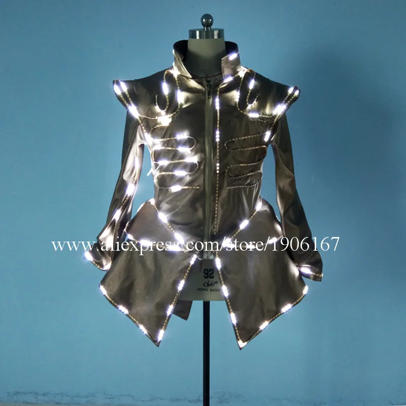 Hot Sale 5 Pcs LED Luminous Women Costume Bar KTV Nightclub Waiter's Clothes Growing Light Up DS DJ Party Waiter Uniforms Suit06