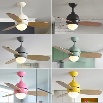 

36 Inch Nordic Lovely Macaron Led Ceiling Fan Light Creative Kitchen Kid 's Room Decro Fan Light Bar Dining Room Lights