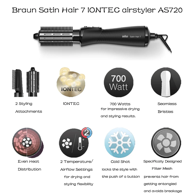 Braun Air Styler 3 в 1 атласные волосы 7 AS 720 щипцы для завивки выпрямители Уход Инструменты для укладки аксессуары бигуди Фен расчески