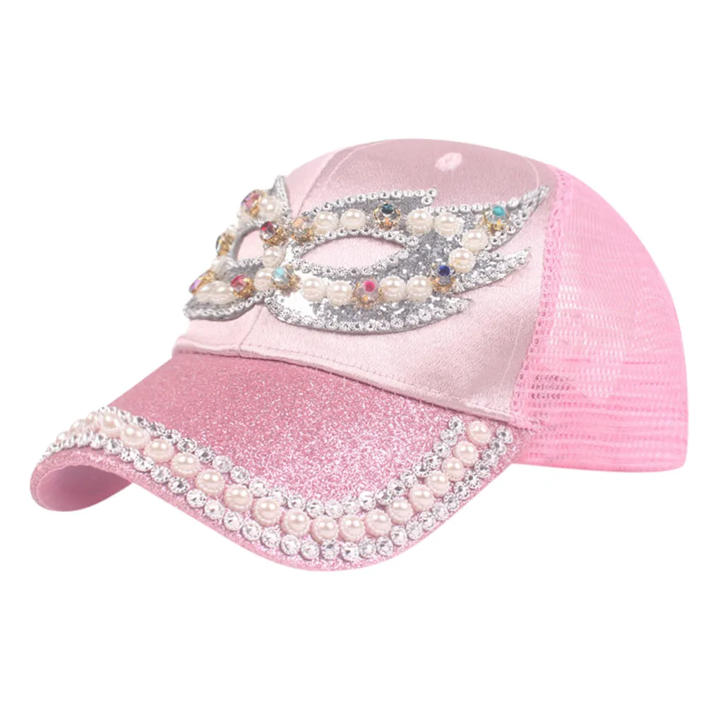 Шапка женская шапка мужская шляпа Кепки gorros mujer invierno Для женщин летние Бейсбол Кепки с Кепка со стразами маска Кепки дышащая сетка - Цвет: Розовый