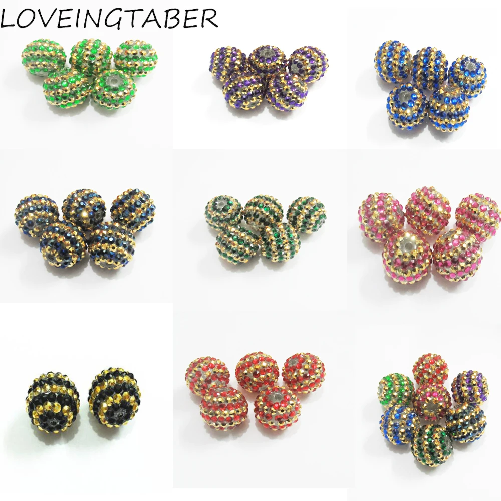 

(Choose Color Frist) 20mm 100pcs/lot Gold Color Stripe Resin Rhinestone Beads