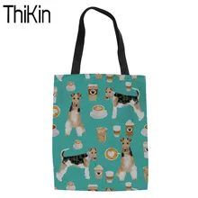 THIKIN Женская Холщовая Сумка-тоут Wire Fox Terriers с принтом собаки, Женская Большая вместительная сумка для покупок, складная сумка для покупок на заказ, Bolsa