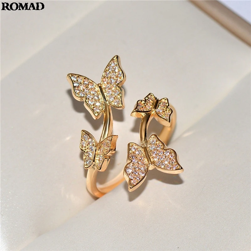 

For Women Butterfly Design Resizable Rings with AAAAA Zircon Bling Stone Women Fashion Party Jewelry Best Gift decor A40