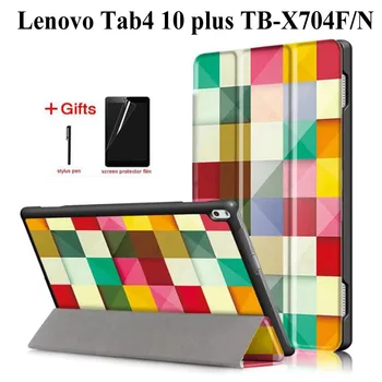 

PU Leather Case For Lenovo Tab 4 10 plus TB-X704F/N TB-X704F TB-X704N Funda Smart Cover For Lenovo Tab4 10.1 inch case+Film+Pen