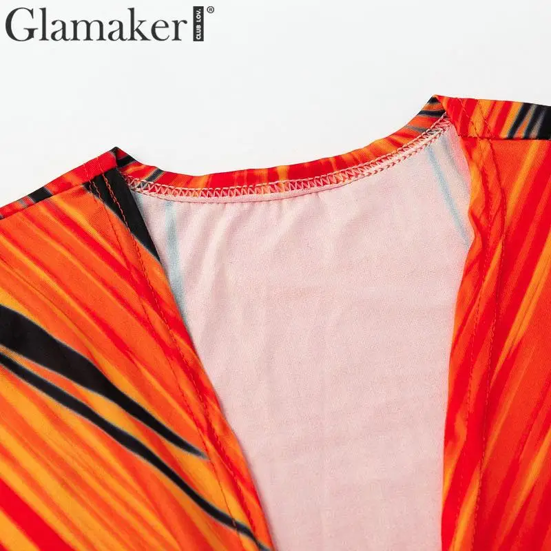 Женское облегающее платье с глубоким v образным вырезом и принтом Glamaker длинное