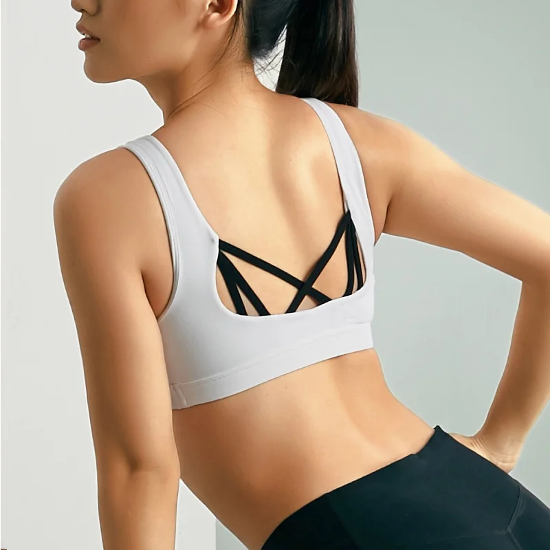 Mesh Design Front Women Yoga Bras Running Fitness Push Up Ladies Active Wear Cross Back Shockproof Female Sports Bra Vest Tops