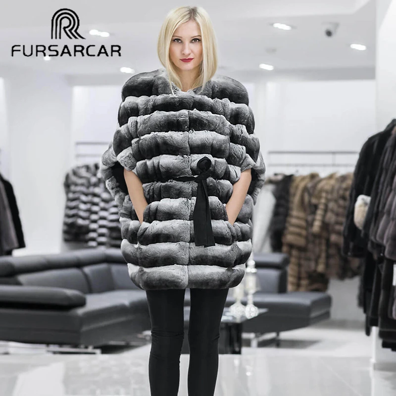 Женская шуба из меха кролика рекс FURSARCAR зимняя натурального Рекс теплая