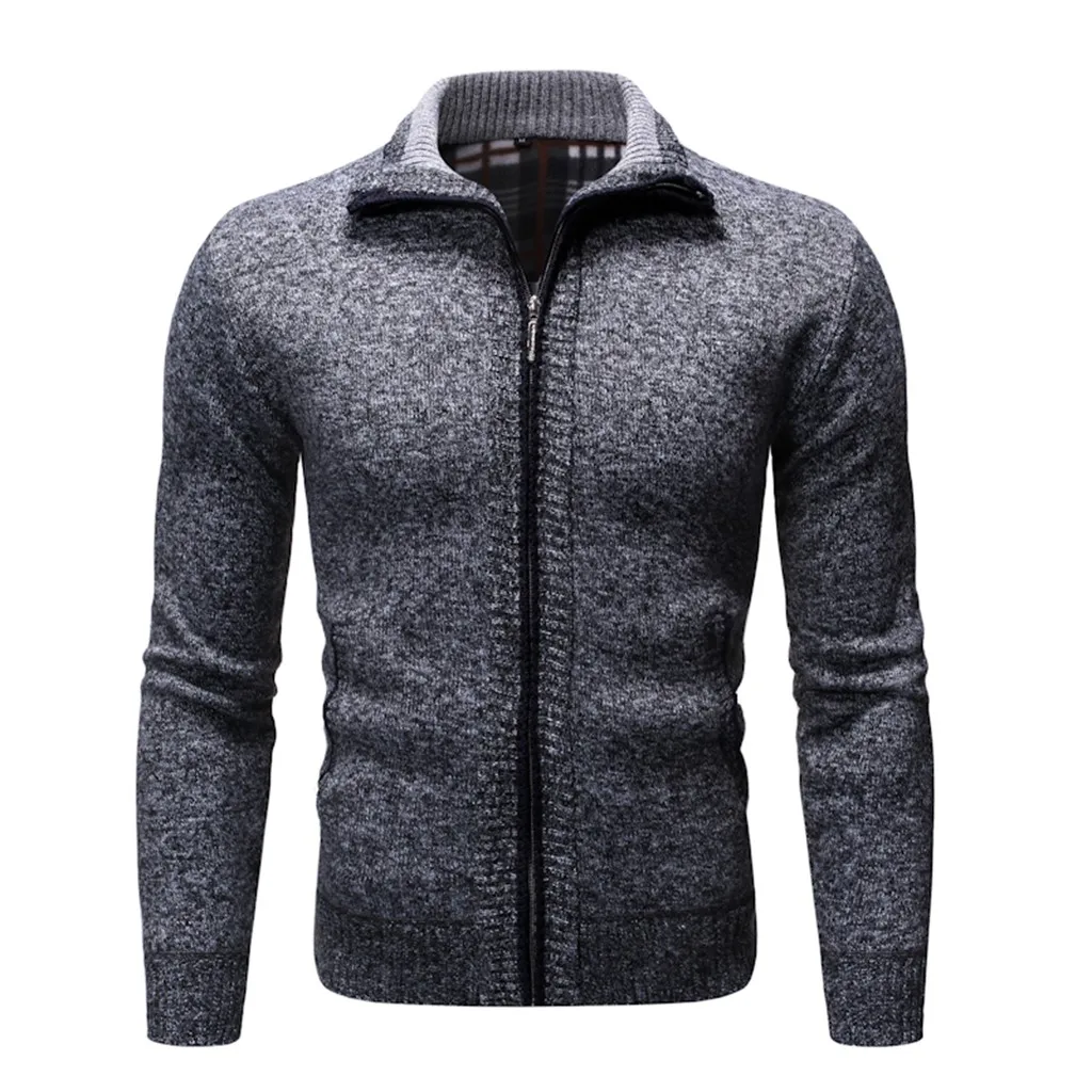 Мужской свитер на молнии, кардиган, свитер, куртка, модное однотонное пальто, вязаное пальто, приталенное, Осень-зима, d90722