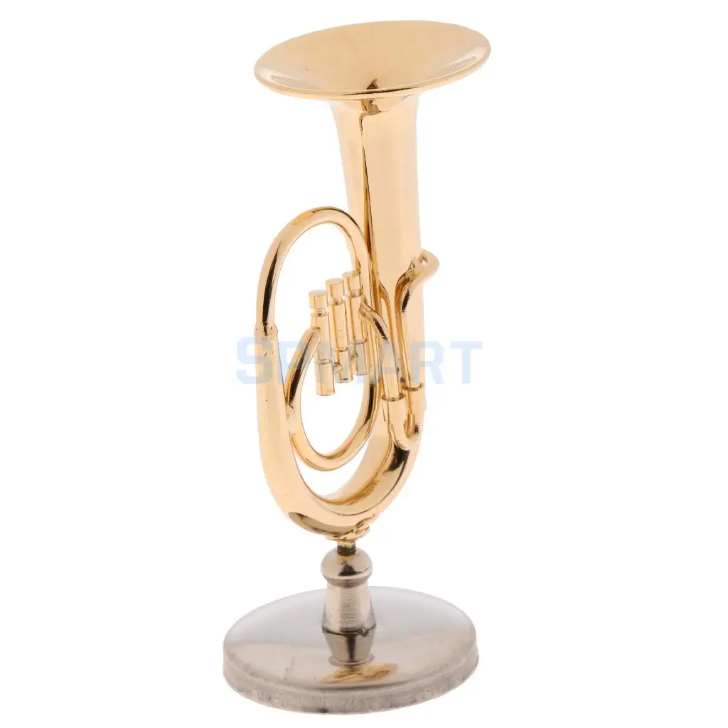 Handmade 1/12 Scale Copper Tuba Model Miniature Musical Instrument for Dolls House Accessory Decor Collectibles Home Display