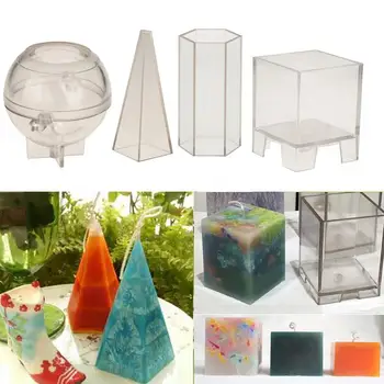 

Plastic Mold 4 Pyramid Sphere Ball Hexagon Cube Candle Making Mould DIY Soap