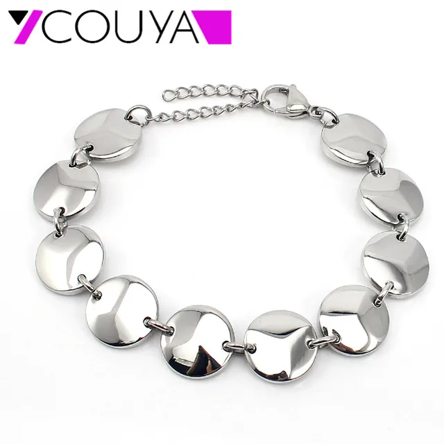 Couya Hot Stainless Steel Silver Roud Link Bracelet Bijoux Couya Hot Stainless Steel Silver Roud Link Bracelet Bijoux Friendship Bracelets For Women Costume Jewelry