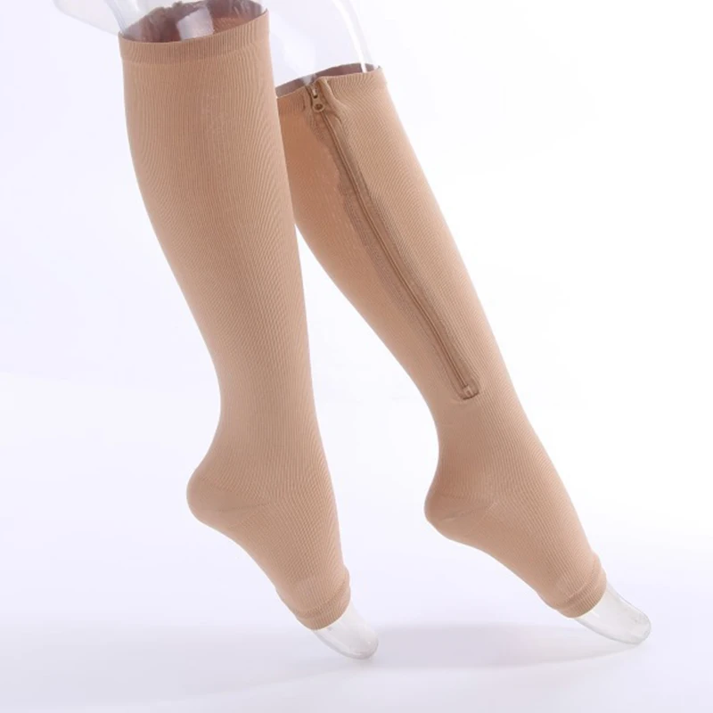 2019 New Women Zipper Compression Socks Zip Leg Support Knee Socks Open