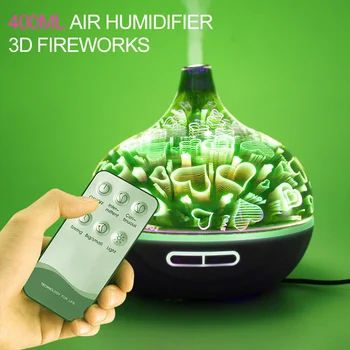 

400ml Electric Aroma Air Diffuser 3D Fireworks Glass Vase Shape Air Humidifier LED Night Light Cool-mist Maker EU/US/UK Plug