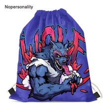 Nopersonality Colorful 3d Wolf Print Drawstring Bag for Women Small Children Girls String Bag Portable Travel Storage Bags