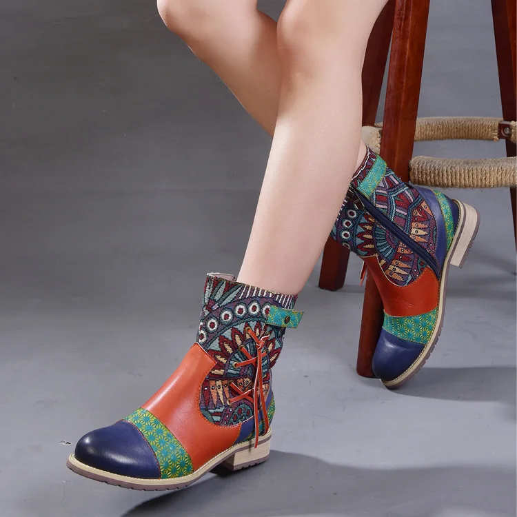 

Artdiya genuine leather women boots handmade retro Fall/ Winter 2019 New Martin Boots Comfortable fringed boots with thick heels