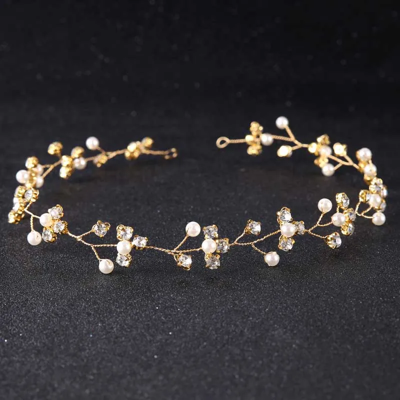 

Gold/Silver Crystal Headband Head Chain Pearl Tiaras de Noiva Hair Jewelry Women Headpiece Ornaments Wedding Hair Accessories VL
