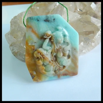 

Semiprecious stone Jewelry,birthday present,Natural gemstone Carved Amazonite Pendant Bead,48x42x11mm,23.9g