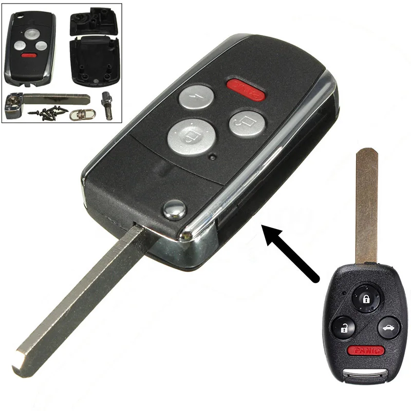 

JX-LCLYL 3+1 Button Uncut Folding Flip Remote Key Case Shell For Hon-da Accord Civic CRV
