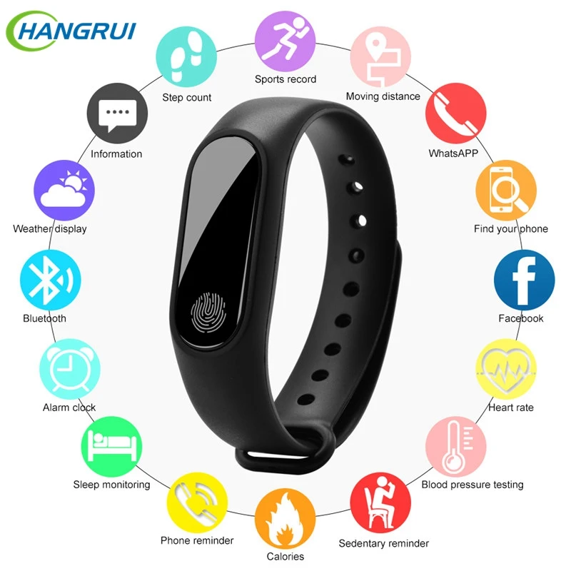 

Hangrui New M2 Smart Band Fitness Sleep Tracker Messages Reminder Bluetooth Smart Bracelet For Android IOS Phone Smart Wristband