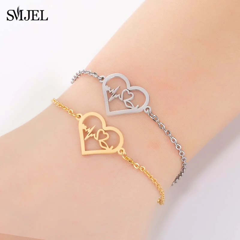 

SMJEL Stainless Steel Bracelets for Women Love Heart Shape ECG Stethoscope Butterfly Charm Bracelet Femme Wedding Jewelry Gift