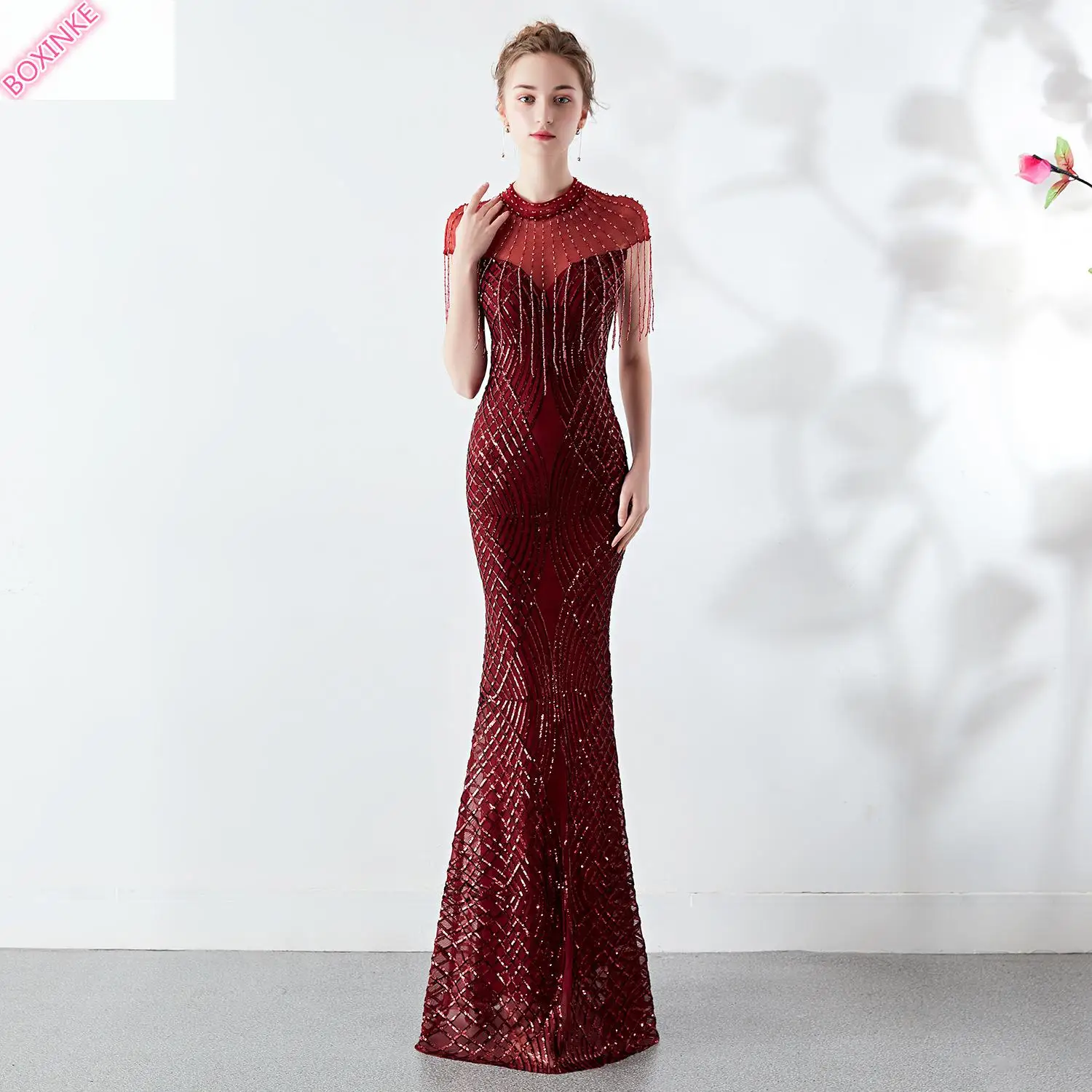 

Vestidos Mujer Mesh Cotton Dress Women Plus Size New Spring And 2019 Long Fishtail Slim Banquet Noble Female Sense Night Club