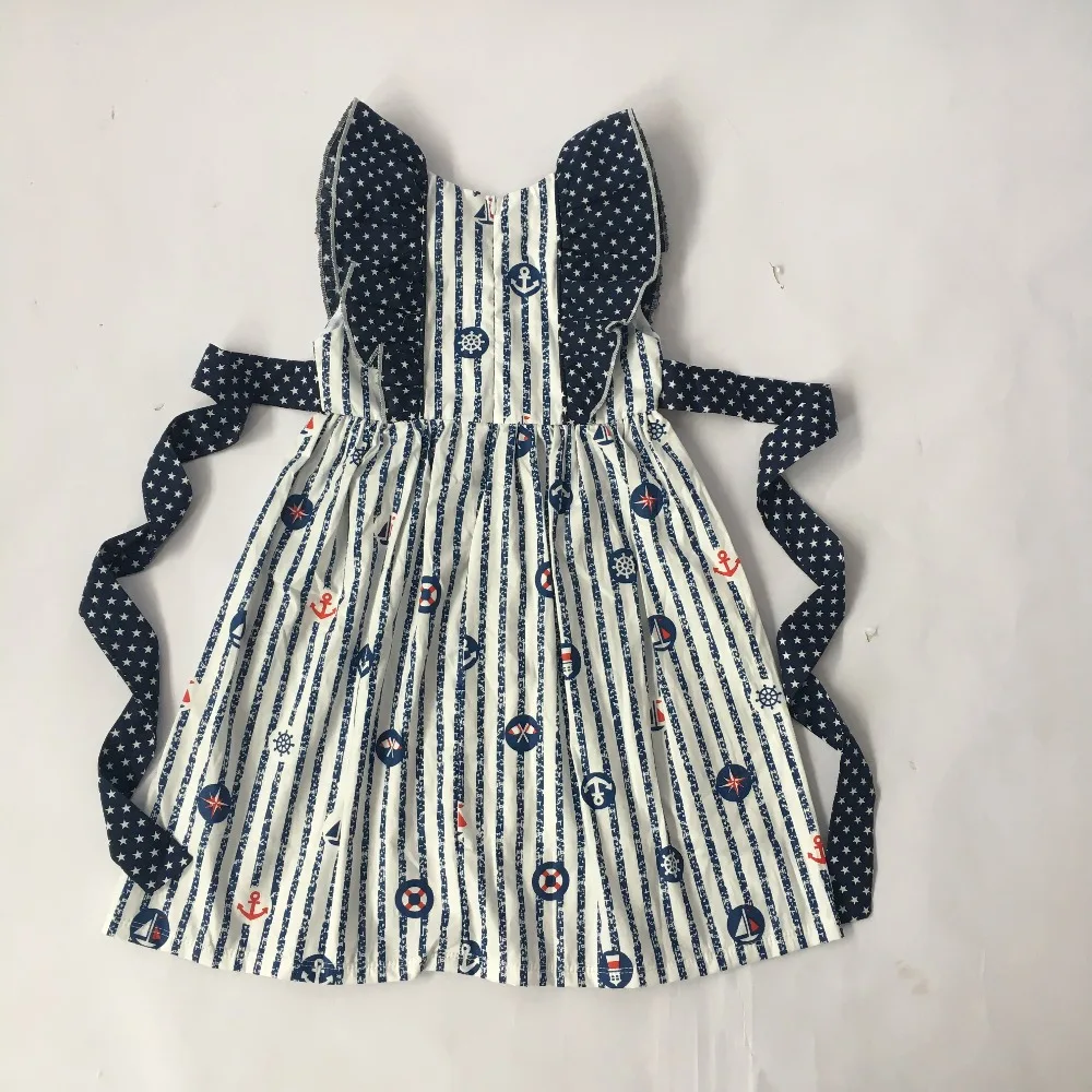 Puresun Baby Girl Summer Clothing 4th of July Dress With Sailboat Applique Dress Children Girls Independence Boutique Dress