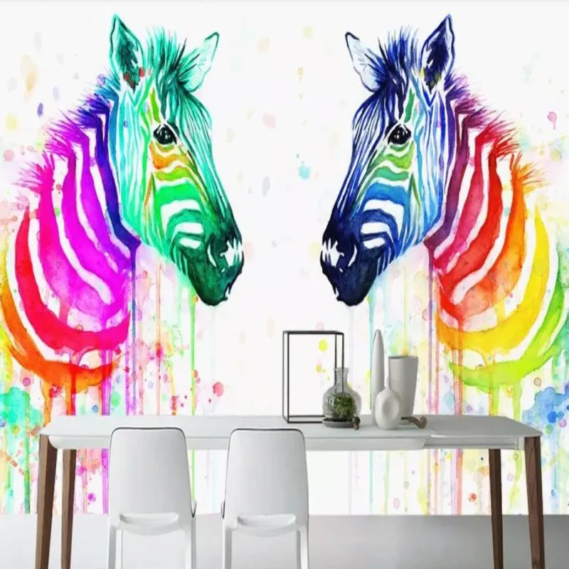 

Nordic modern colorful watercolor zebra tooling TV background wall