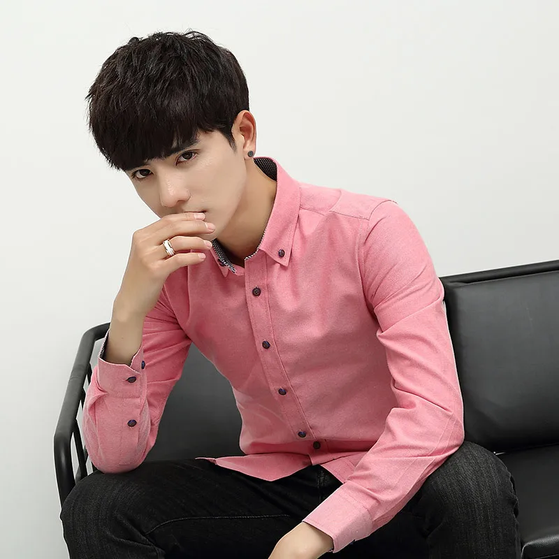 

2017 New Men Shirt Male Shirts Men's Fashion Casual Long Sleeve Business Formal white black blue gray pink cotton Shirt