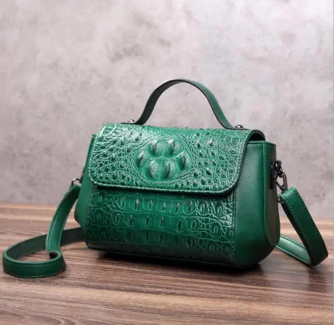 Bolsa Mujer, сумки для женщин, роскошные сумки, женские сумки, дизайнерские, крокодиловый узор, кожа, сумка через плечо, сумка-мессенджер - Цвет: Зеленый