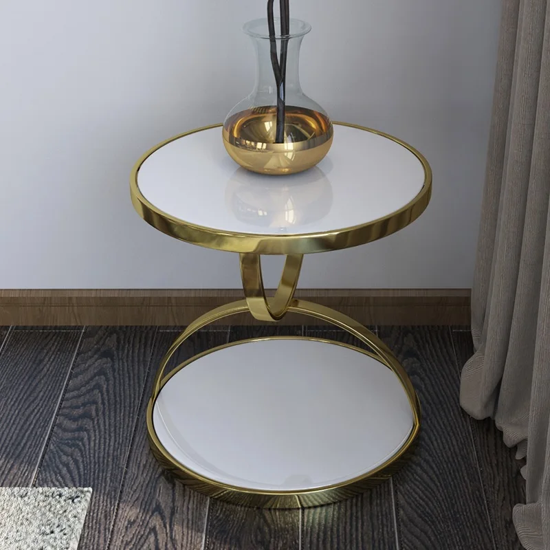 58cm High Gilded Metal Coffee Table / 48cm Round Tempered Glass Table Top