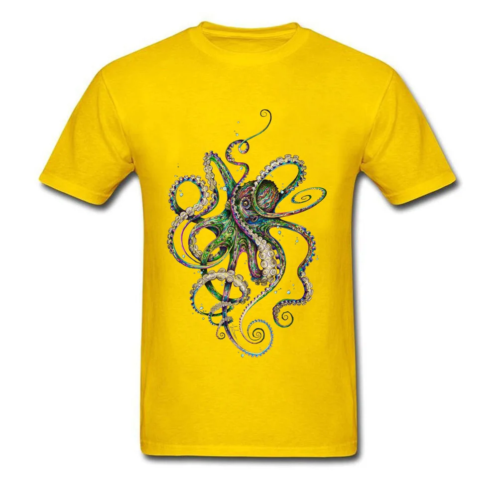 Octopsychedelia Comics Summer/Fall 100% Cotton Round Collar Mens Tops Tees Design Tops T Shirt Faddish Short Sleeve Top T-shirts Octopsychedelia yellow