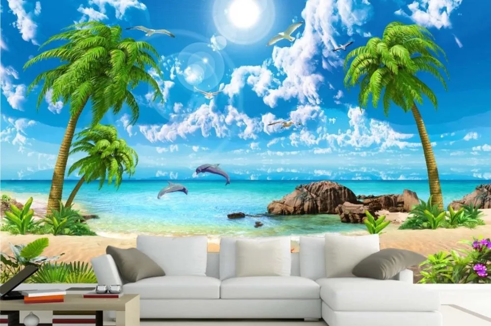 

Landscape Wallpaper Customize Sea coconut beach 3D Wallpapers For Living Room Sofa TV Backdrop Wallpaper For Walls 3 D