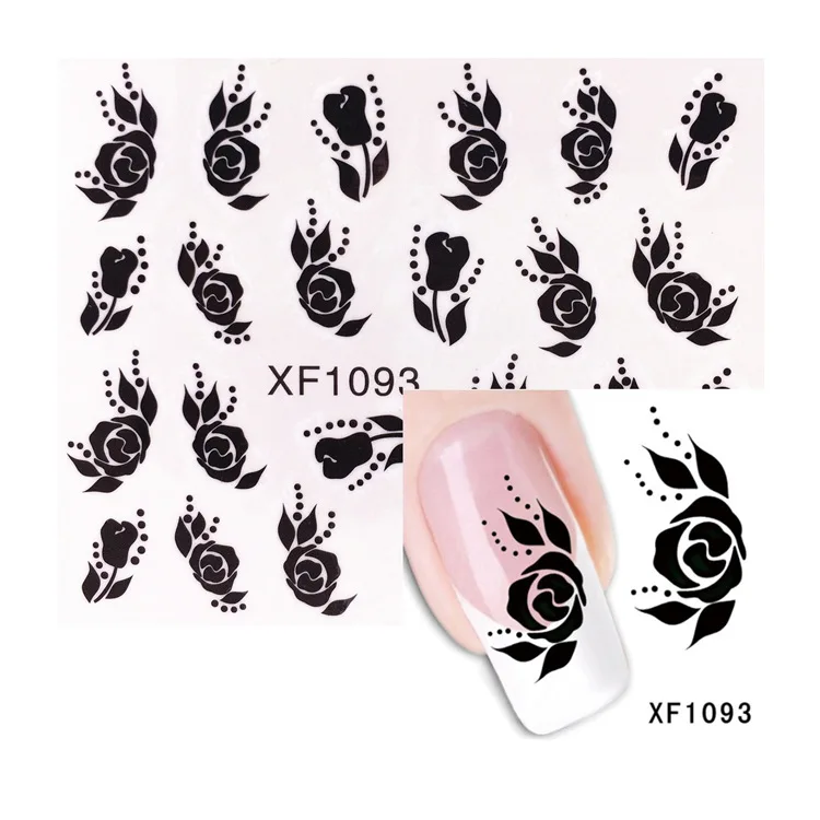 1 шт, черная роза, сделай сам, наклейки для ногтей, советы для дизайна ногтей, накладные ногти, Типсы для дизайна ногтей, плоская форма, полное покрытие, маникюр накладные ногти, Типсы NS-2