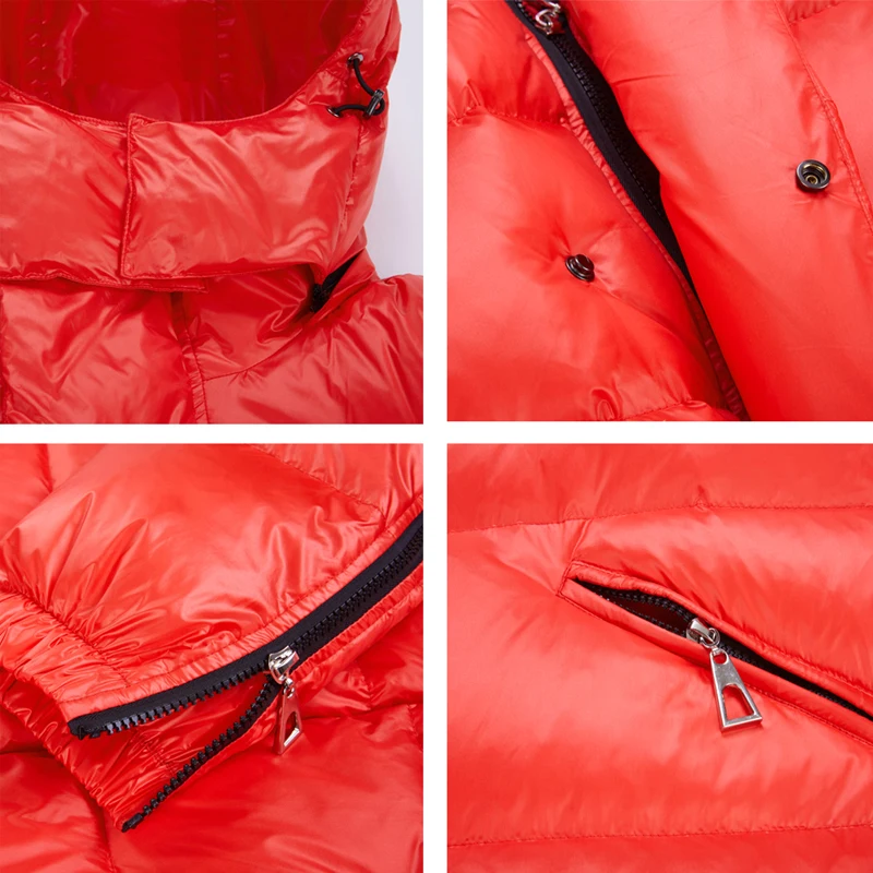 Brand Luxury 2018 Winter Women's Down Jacket Chic Bright Duck Down Coat Women Thick Warm Hooded Female Snow Overcoat -30 AO709